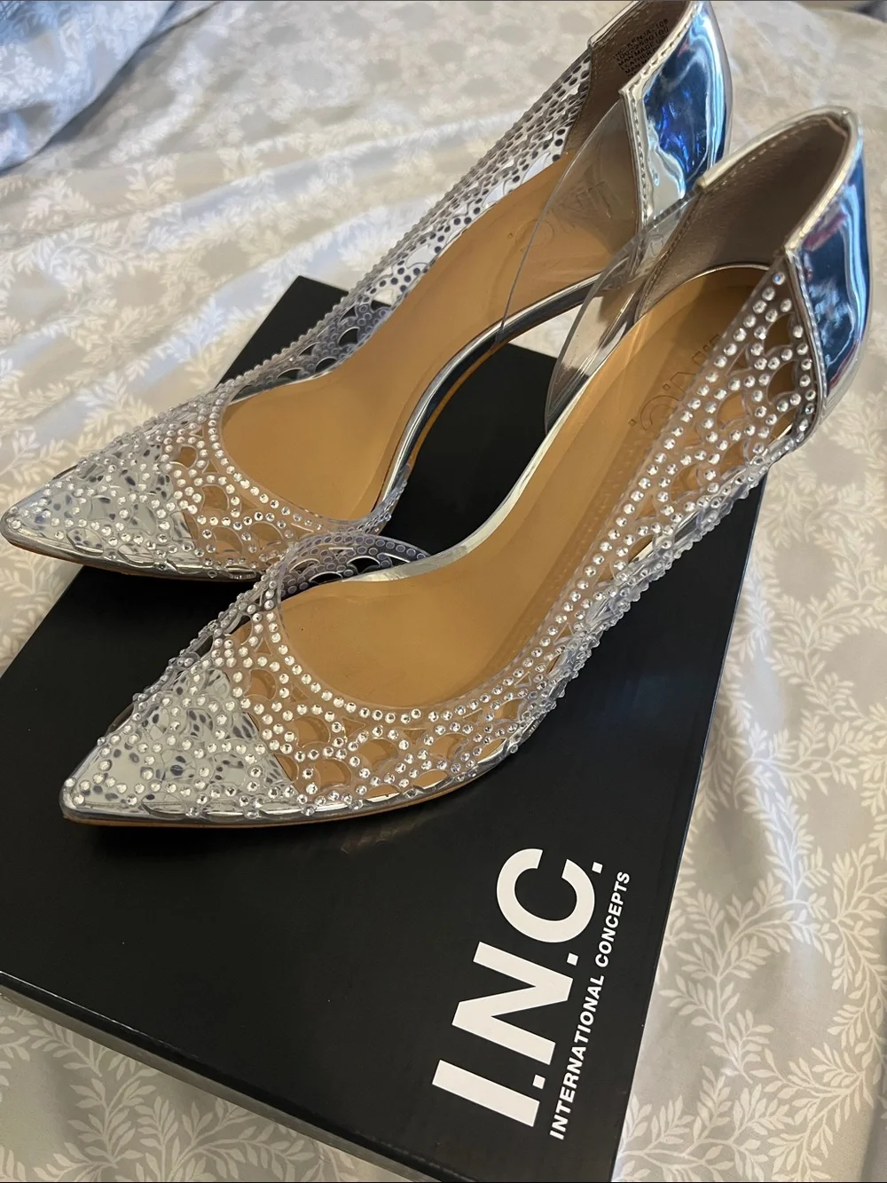 INC International Concepts Silver Crystal-Embellished Pointed Pumps